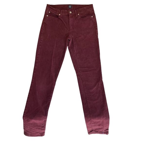 GAP Women Pants 27 TALL Burgundy Corduroy Button 32" Inseam Mid Rise Slim - Picture 1 of 11